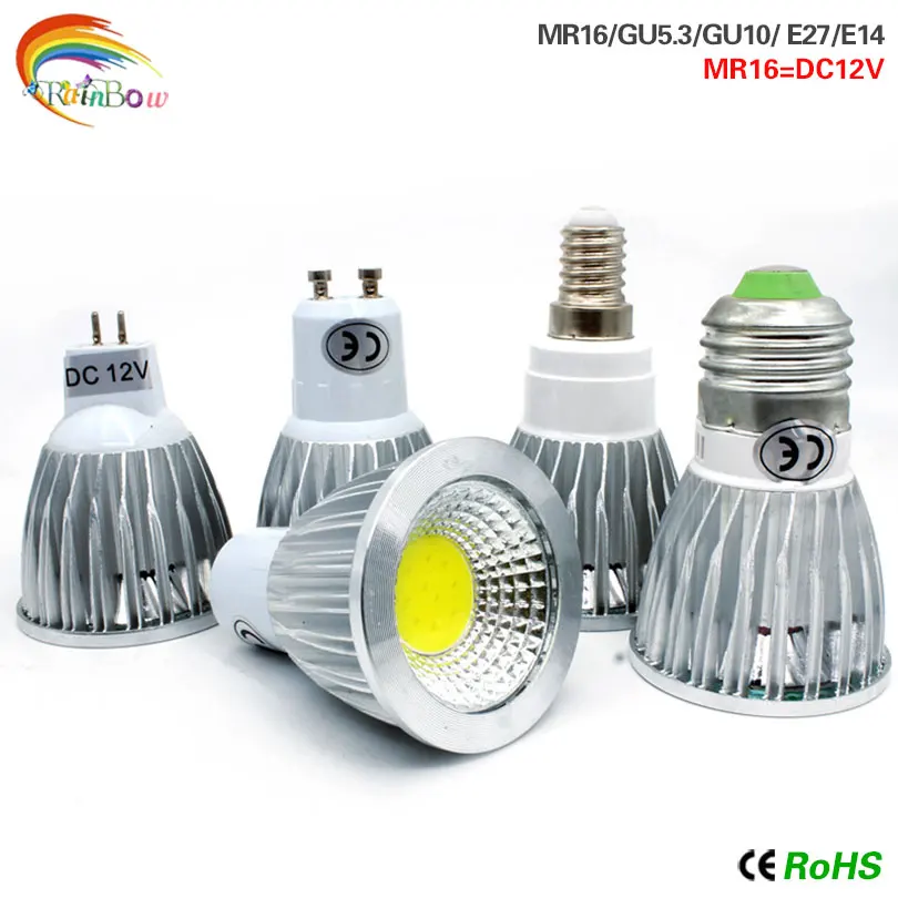 E27 Светодиодные лампы E14 светодиодные GU10 GU5.3 COB 9 Вт 12 15 AC 220 В MR16 DC лампада