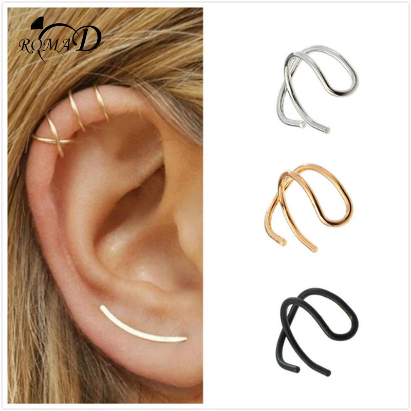 ROMAD Women Clip Earrings Simple Cross C Ear Cuff for Black Brincos No Piercing Earring 1 pc 2018 Fashion Jewelry R4 | Украшения и