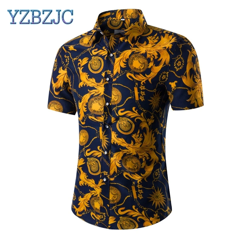 YZBZJC 2018 New Floral Men clothing Shirts Short Sleeve Fashion Casual Fit Slim Dress Print Homme | Мужская одежда