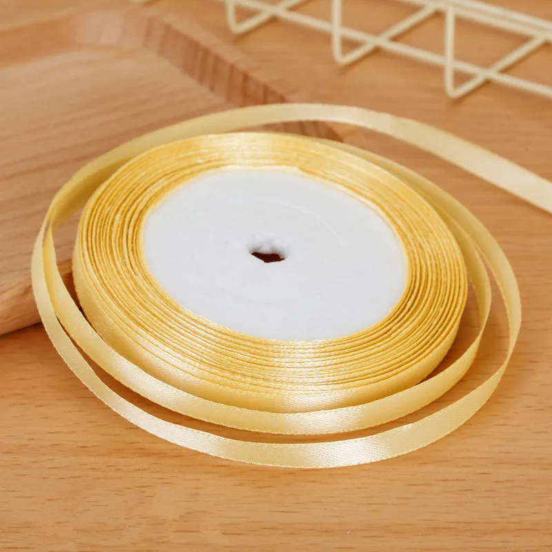 Light gold 25 ярдов/рулон атласных лент Свадебные украшения для рождественской вечеринки ручной работы бант ленты для поделок Открытки Подарочные упаковочные принадлежности - Цвет: Light gold