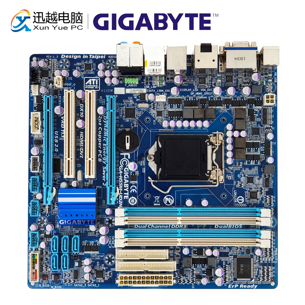 Gigabyte GA-H55M-UD2H рабочего Материнская плата H55M-UD2H H55 LGA 1156 i7 i5 i3 DDR3 16G SATA2 USB2.0 DP E-Sata IEEE1394 микро-atx корпус