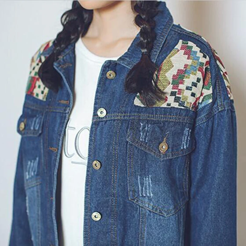 Мода Весна Осень Джинсовая Куртка 2017 Новых Женщин Лоскутное Джинсы Куртки Vintage