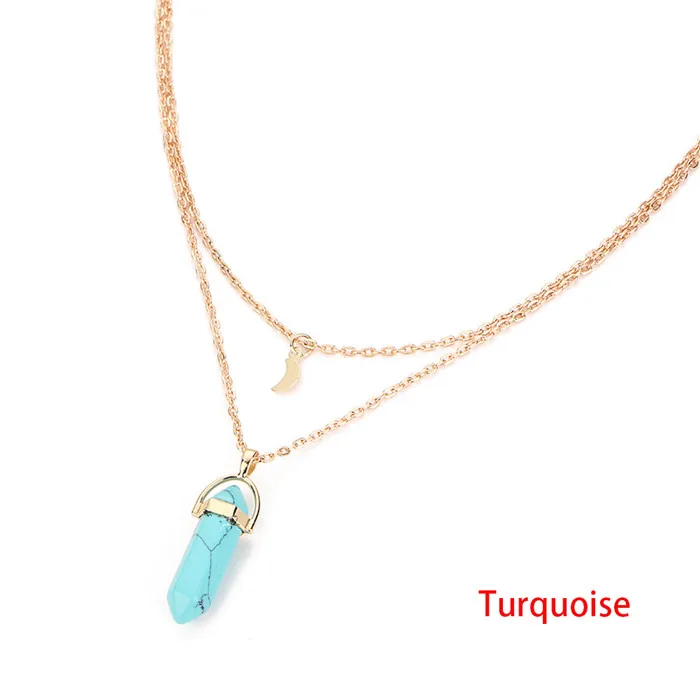 Turquoise Винтаж 2 слоя натуральный Опал Камень ниспадающее ожерелье на шею золотистого цвета луна ожерелье для женщин ювелирные изделия Collier Femme#229163 - Окраска металла: Turquoise