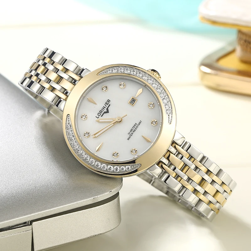 Ladies Watch Stainless Steel Quartz Watches relojes para mujer Rhinestone Wrist For Women Mother of Pearl | Наручные часы