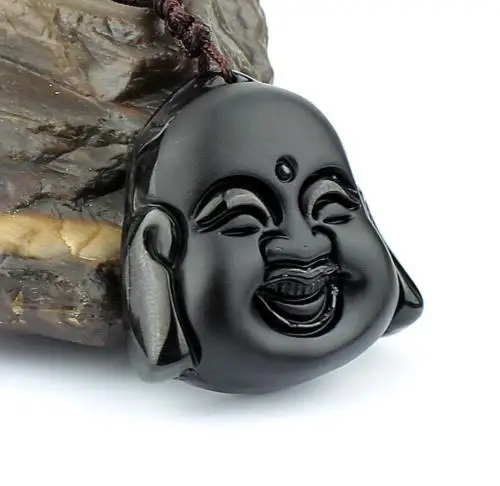 Koraba Fine Jewelry Natural Obsidian Stone Hand Carved Black Buddha Charm Pendant Necklace Free Shipping | Украшения и аксессуары