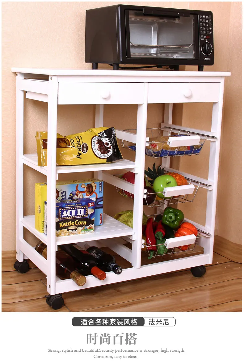 Трехслойная белая обеденная тележка из массива дерева. Полка Тип кухни получена.