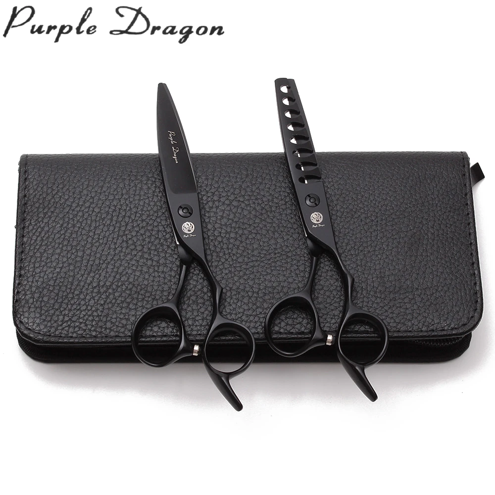Z9122 6&quot 17cm JP 440C Purple Dragon Black Hairdressing Scissors Cutting Thinning Shears Willow Leaf Shape Hair | Красота и
