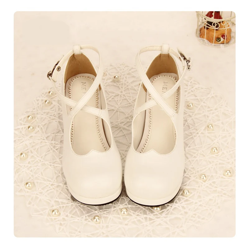 Женские туфли-Лолиты ROLECOS черные/белые туфли с круглым носком на толстом высоком