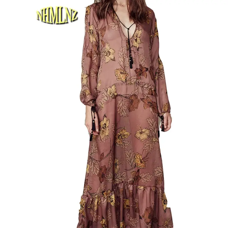 2020 летнее Новое Модное шифоновое женское платье длиной до щиколотки с длинным