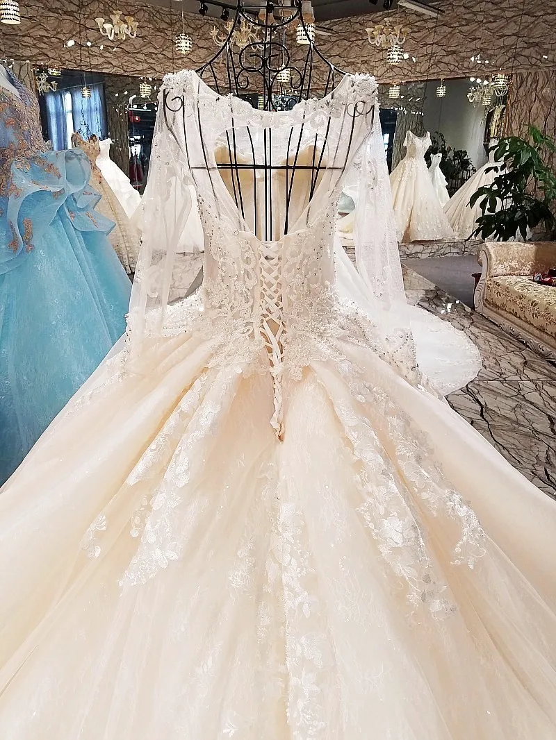 Wedding Dress 2018 The Bridal High-end Luxury Full Sleeve Elelgant O-neck Sweep Train Ball Gown Princess Illusionb | Свадьбы и