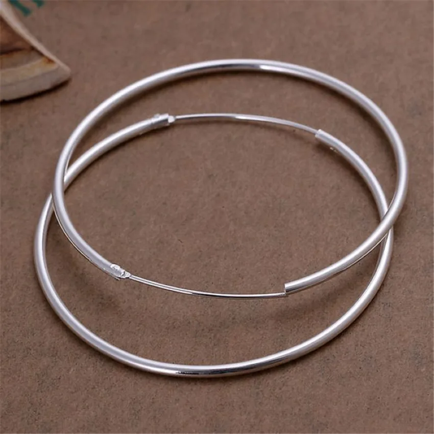 

factory price Christmas Gifts wholesale 5CM women lady circle silver color earrings high quality fashion classic jewelry E044
