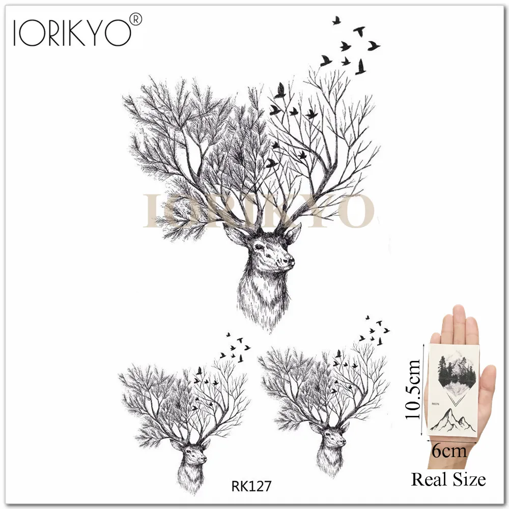 IORIKYO черная луна кошка якорь временная татуировка Геометрические Женская