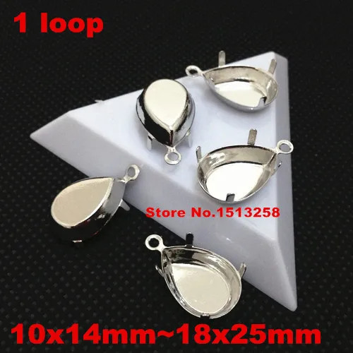 500pcs 10x14mm,13x18mm ,18x25mmTeardrop Shape Metal claw setting One Loop Silver color for setting fancy crystal rhinestones