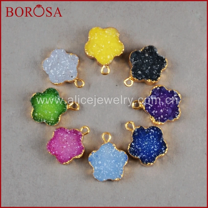 BOROSA Модные 1 шт. Бесплатная доставка Радуга Цветок натуральный кулон Агаты Druzy Geode