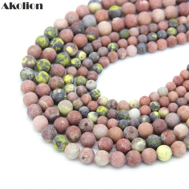 Круглые матовые бусины Akolion Lepidolite Mala С Натуральным розовым и зеленым камнем для
