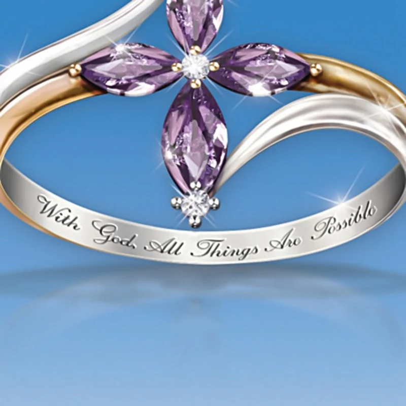 Европейские и американские фиолетовые кольца с кристаллами в виде конского