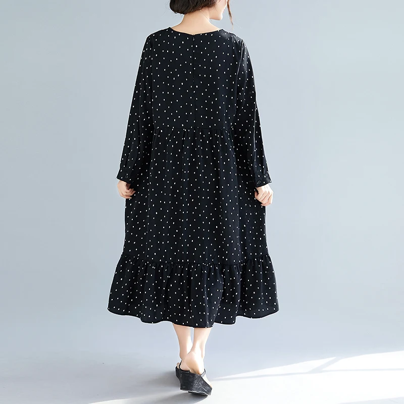 

BIG SIZE Spring Summer Women Fashion Elegant Dots Tops Ladies Female Plus Large Long Sleeve Chiffon Casual Ruffles Dress