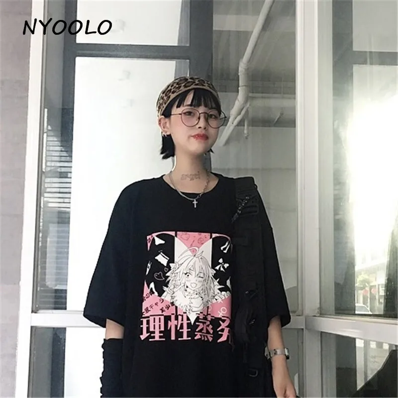 NYOOLO Harajuku аниме два размера Astolfo с буквенным принтом летняя футболка с коротким рукавом женская одежда топы уличная одежда