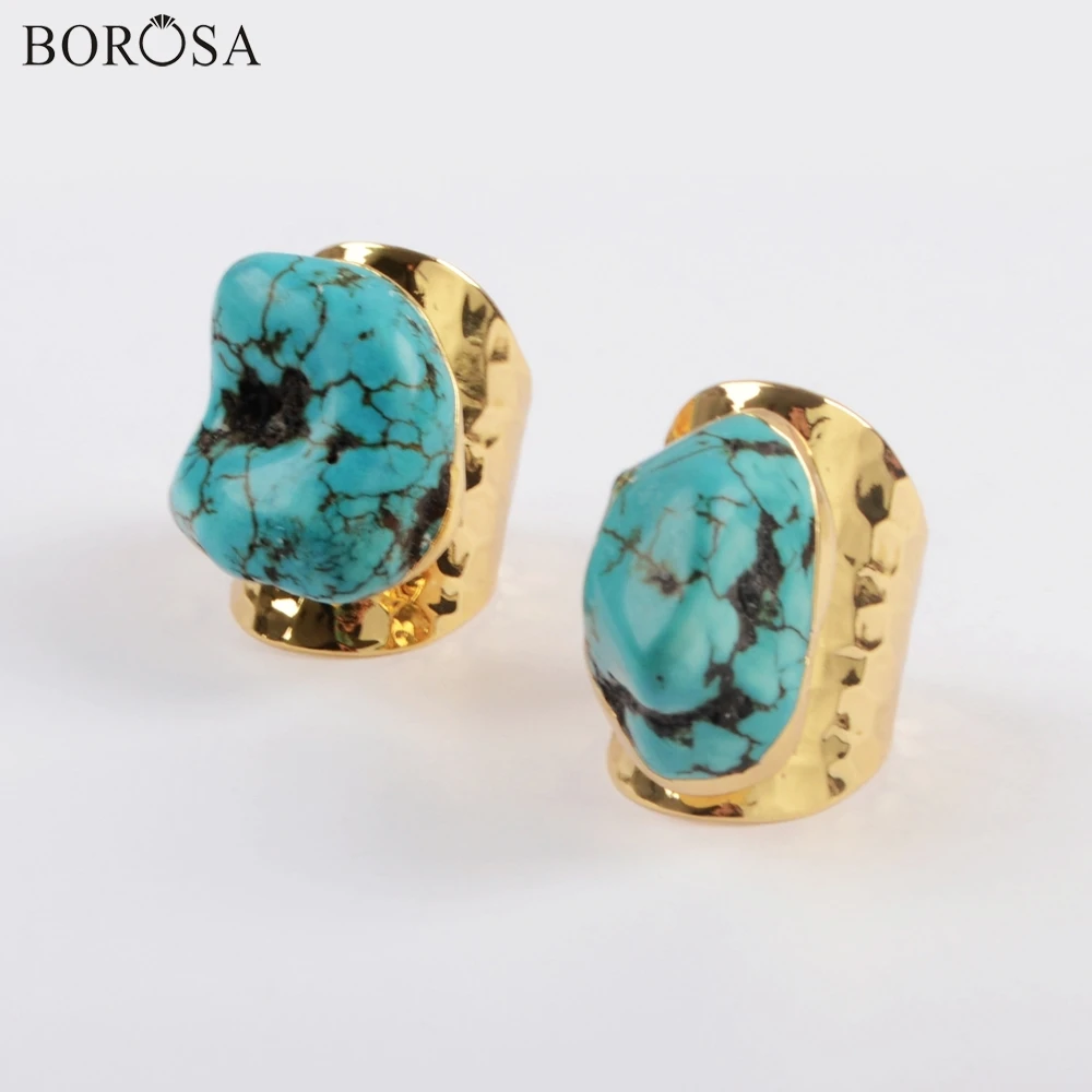 Женские кольца BOROSA натуральная бирюза опт синие грубые с камнями Howlites Gild