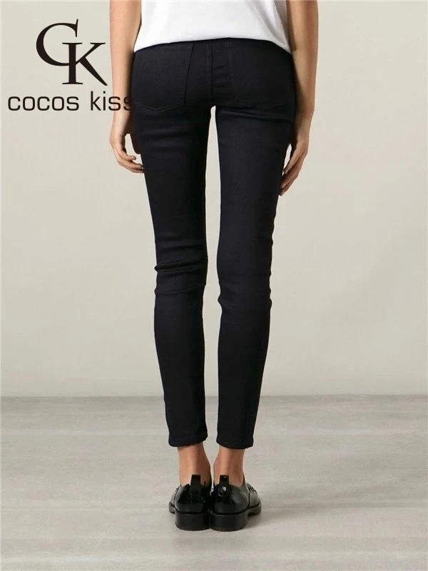 New Fashion Casual Spring Summer Trouses Navy Blue Black Lady Comfortable Leggings Full Length Pencil Pants Womens Jeans |