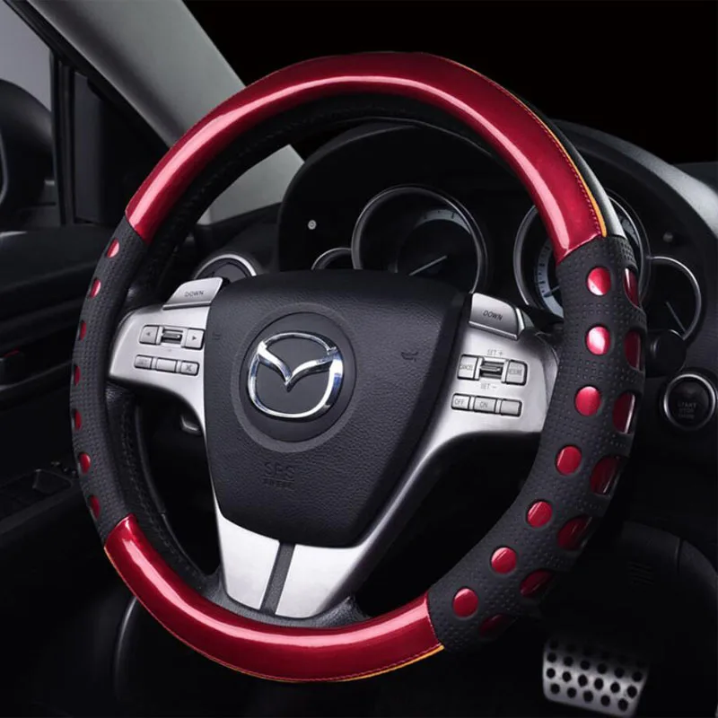2019New автомобильные чехлы на руль, кожаные яркие цвета, спортивная мода, нескользящий комплект, Универсальный руль, украшение - Название цвета: colorful red