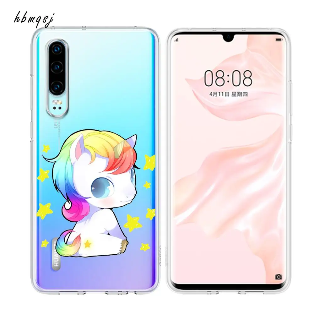 Милый чехол для huawei honor 8 lite p8 p9 2017 силиконовый мягкий из ТПУ с радужным единорогом