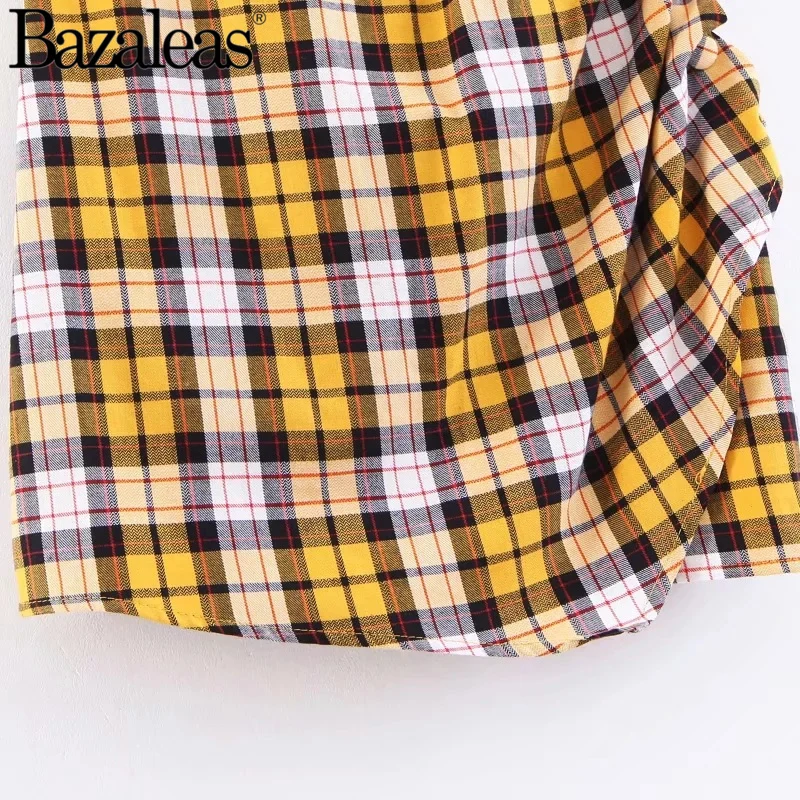 Bazaleas 2019 желтое клетчатое женское платье мини платья Vestidos Повседневное с