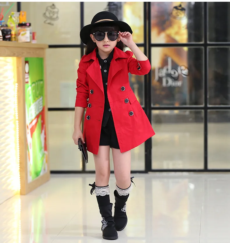 Girls Trench Coat High Quality Khaki Pink and Red Baby Jacket Kurtki Dla Dzieci |