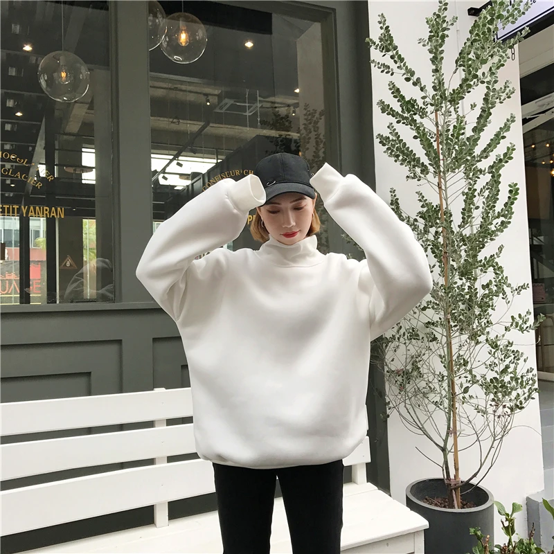 YouGeMan зимние теплые толстовки для женщин Одежда корейский Ulzzang Harajuku Бархат Водолазка пуловер кофты женские свободные топы