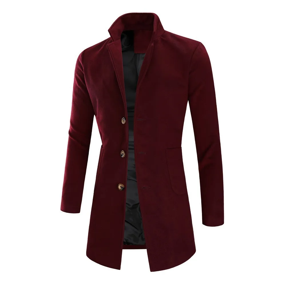 wine red Осень Зима Новое мужское шерстяное длинное пальто мужской тонкий жакет кашемировое пальто Верхняя одежда хаки черное шерстяное пальто 3XL - Цвет: wine red