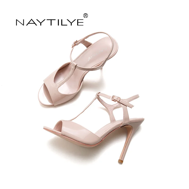 Summer 2017 Woman Shoes PU ECO patent Leather High heels sandals for woman Beige Black thin heel 36-41 Free shipping NAYTILYE | Обувь