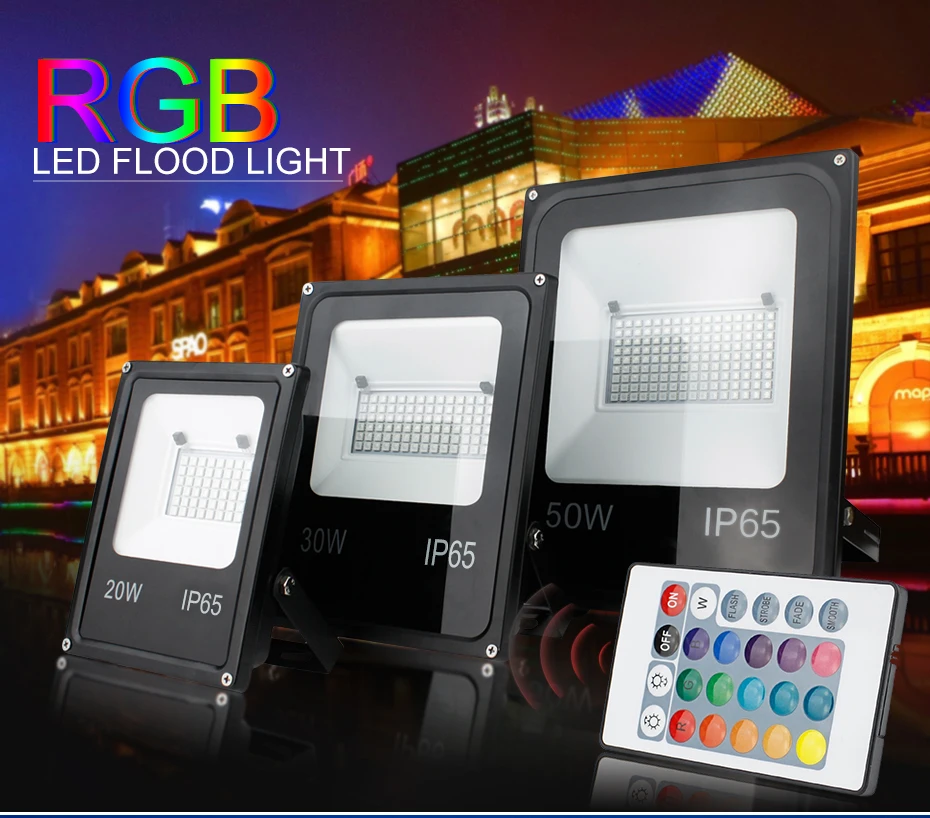 RGB Светодиодный прожектор Водонепроницаемый 20 Вт 30 Вт 50 Вт Светодиодный прожектор красочный пульт дистанционного управления отражатель наружный настенный светильник садовый прожектор