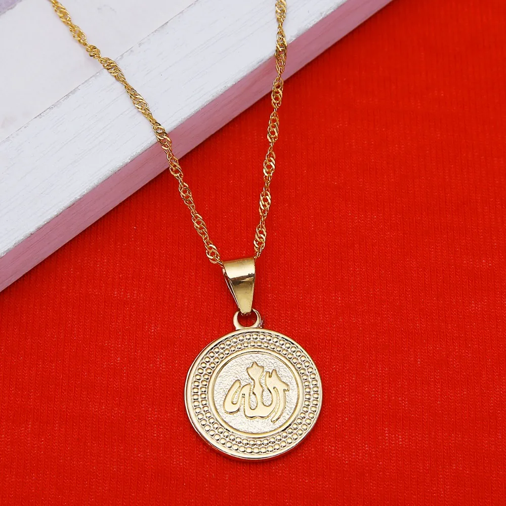 Классический 24K золотой мусульманский Бог Маленький модный кулон ожерелье с 19 6