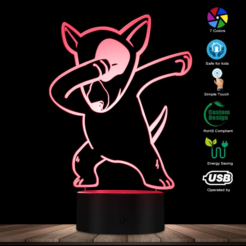 Светильник Dabbing Bull Terrier 3D светильник с оптической иллюзией ночник USB светящийся