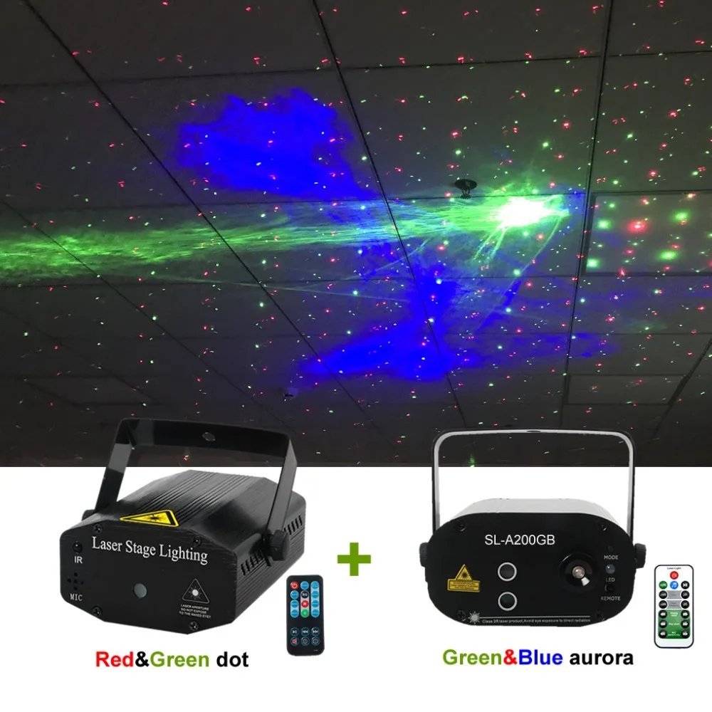 Sharelife 2 Pcs Set of RG Star Mixed GB Hypnotic Aurora Starry Sky Effect Remote Laser Light DJ Party Home Gig Stage Lighting