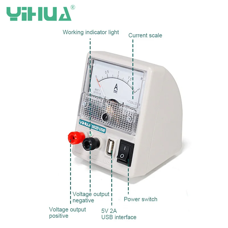 YIHUA 502D USB 5V 2A Мини DC Питание Амперметр 110 V-220 V для телефона инструменты для ремонта Ток обнаружения