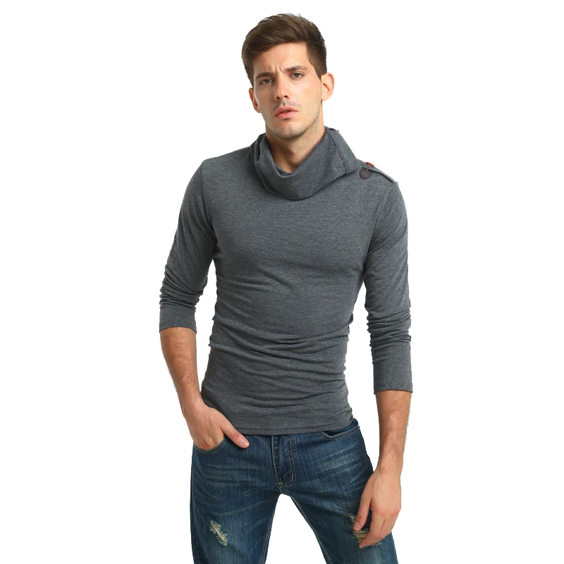 Brand T-Shirt 2017 Spring And Autumn Men'S Fashion Solid Color High-Necked Horns Deduction Long Sleeve XXXL | Мужская одежда