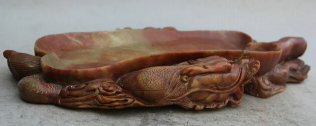 524 15&quot Chinese Dynasty palace Shou Shan Stone Two Dragon fan inkstone inkslab Discount 35% | Дом и сад