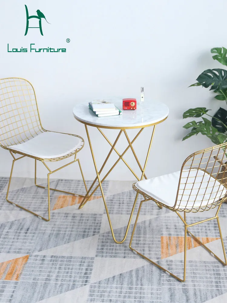 

Louis Fashion Living Room Chairs Iron Gold Dining Northern Europe