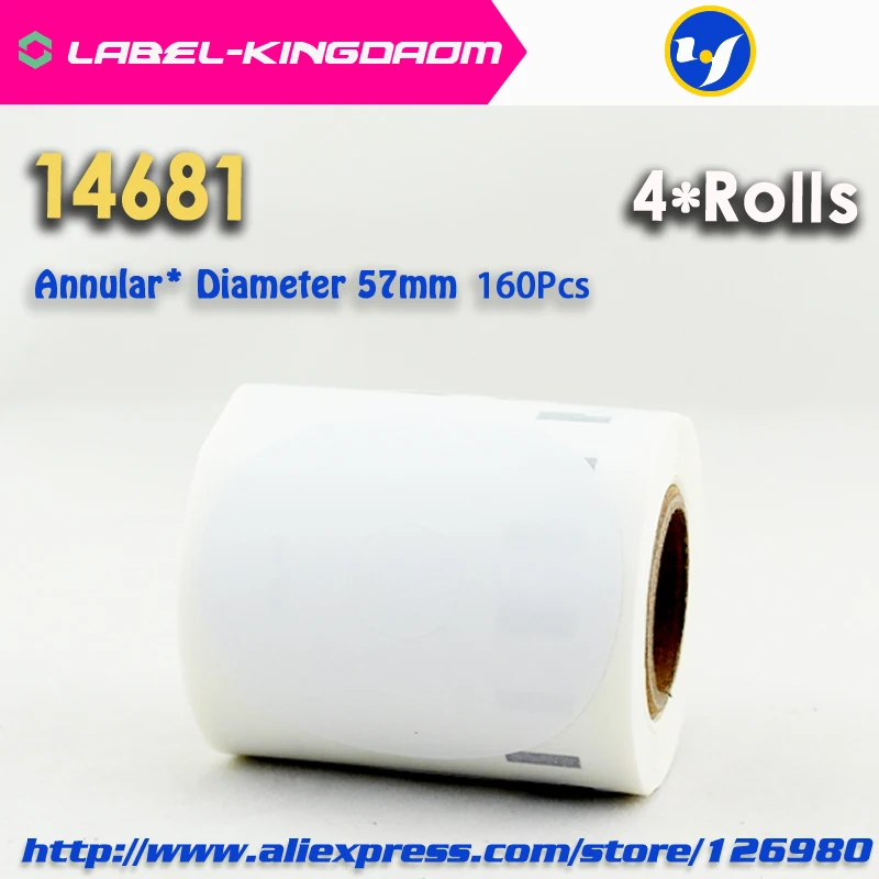 4 Совместимые рулоны Dymo 14681 Annula этикетка диаметром 57 мм 160 шт совместимая с LabelWriter