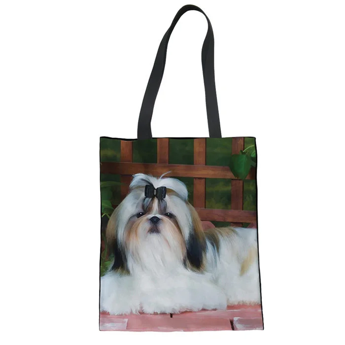 WHEREISART большая женская Холщовая Сумка Shih Tzu с рисунком собаки, хозяйственная сумка для девочек, студенческие школьные сумки на плечо, женская большая сумка - Цвет: LMF3520Z22