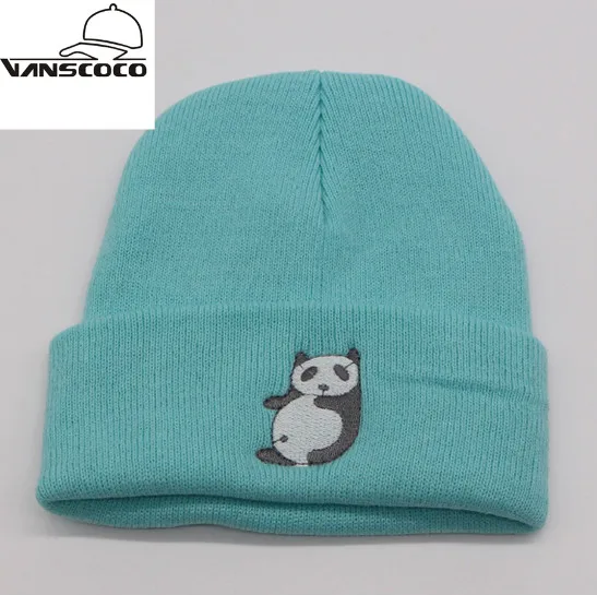 New Winter Knit Cap Hat for Women Men Cartoon Panda Embroidery Beanies Skullies Bearcat Knitted Bonnet Cady Bounet Chapeu | Аксессуары