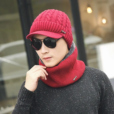 Простая зимняя шапка Skullies Beanies, зимние шапки бини для мужчин и женщин, шерстяной шарф, шапки, Балаклава, маска, шапка, вязаная шапка - Цвет: red set