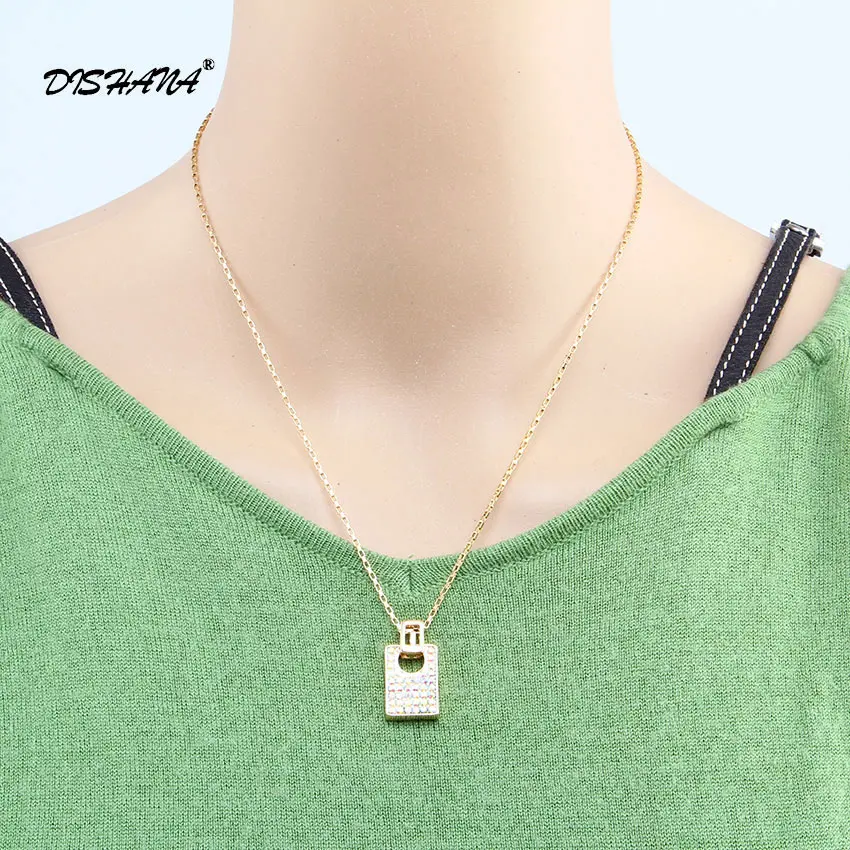 

New Two kinds of material of jewelry gold color Rhinestone charm rectangle Pendant necklace X0112