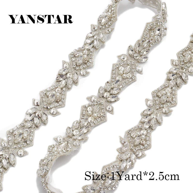 YANSTAR 1 ярд ручной работы Серебряный Кристалл Rhienstone аппликация розовое золото пояс невесты отделка железа на ремешок для свадебного платья YS912