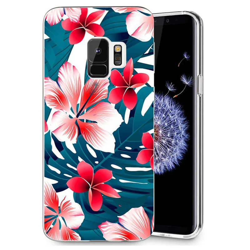 For Samsung Galaxy S9 S9Plus S8 Plus S7 edge Note 8 J230 J500 J720 A3 A5 2017 TPU Silicon Leaves Flower Pattern Cover Case E100 |