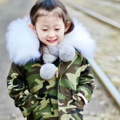 Army green-white Осенне-зимний детский Тренч модная теплая верхняя одежда с подкладкой из искусственного меха и пальто для маленьких мальчиков и девочек, От 1 до 10 лет одежда с капюшоном для девочек - Цвет: Army green-white