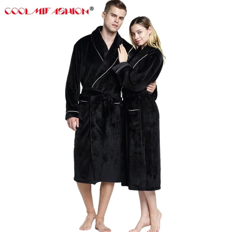 

Soft Extra Long Men Women Warm Coral Flannel Bath Robe Mens Kimono Bathrobe Male Dressing Gown Lovers Winter Warm Sleep Robes