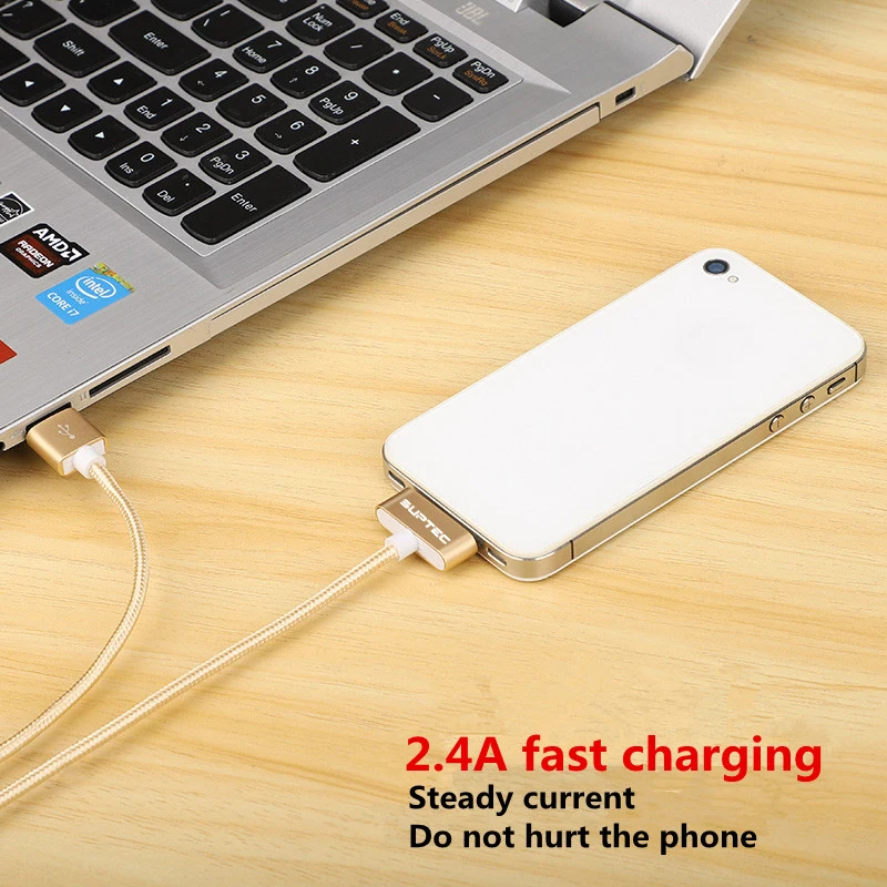 Suptec 30-контактный USB-кабель для iPhone 4s 4 металлический штекер нейлоновый плетеный