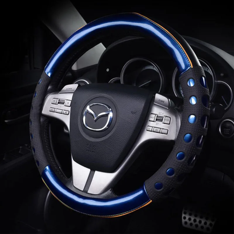 2019New автомобильные чехлы на руль, кожаные яркие цвета, спортивная мода, нескользящий комплект, Универсальный руль, украшение - Название цвета: Sapphire blue